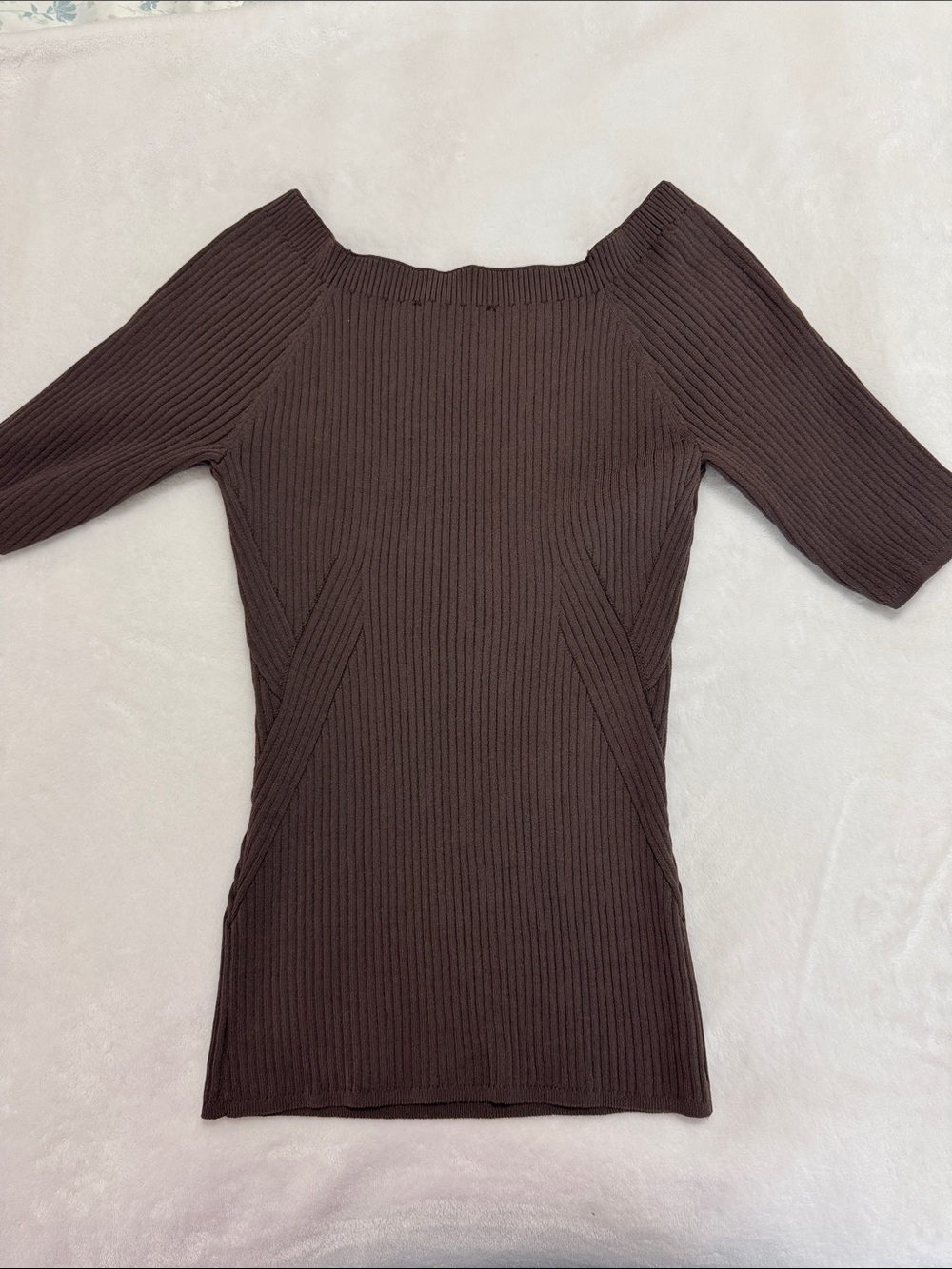 NWOT White House Black Market Brown Ribbed Off-the-Shoulder Sweater